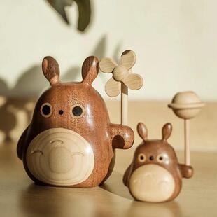 实木龙猫摆件家用桌面装 饰木质汽车载香薰摆件创意可爱卡通礼物
