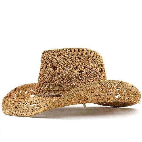 Western Cowboy Sun Straw Hat 女士西部牛仔镂空礼帽夏沙滩草帽