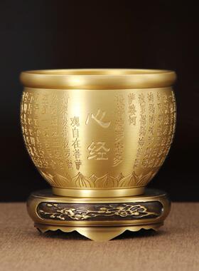 ETG纯铜心经铜小缸聚宝黄盆桌面摆件烟缸书房装灰饰品招米进米缸
