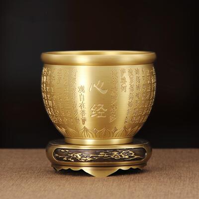 ETG纯铜心经铜小缸聚宝黄盆桌面摆件烟缸书房装灰饰品招米进米缸