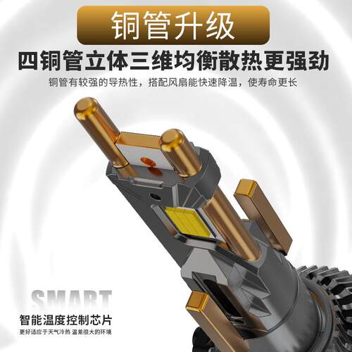 跨境四铜管汽车LED大灯260W大功率前照灯H7H4H11高流明远近车灯