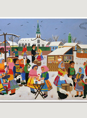 稚拙艺术画Zuzana Chalupova《赶早市》装饰画儿童房挂画名家版画