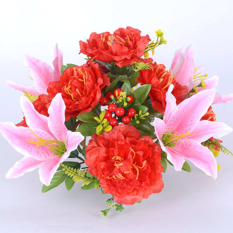 供应人造花仿真牡丹花芍药花盆景供佛假花家居装饰塑料花盆栽摆件