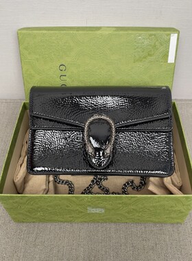 98新未使用 Gucci古驰黑色漆皮超迷你链条包单肩女包原价11500
