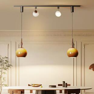 餐厅吊灯复古设计师新款全光谱护眼轨道射灯中古风长条玻璃吊线灯