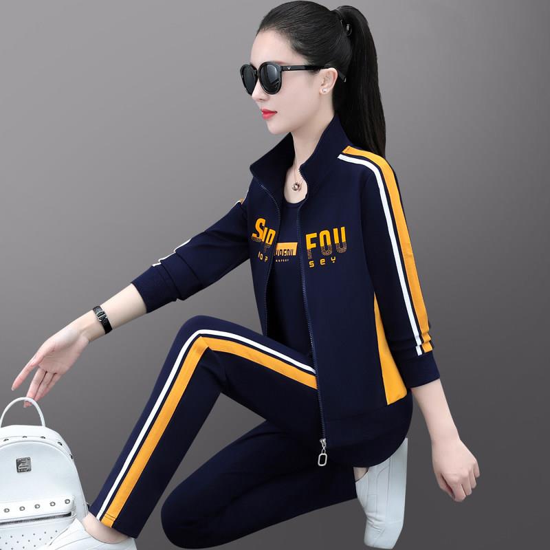 潮牌CVY运动套装女2025春秋新款时尚洋气大码休闲立领外套三件套