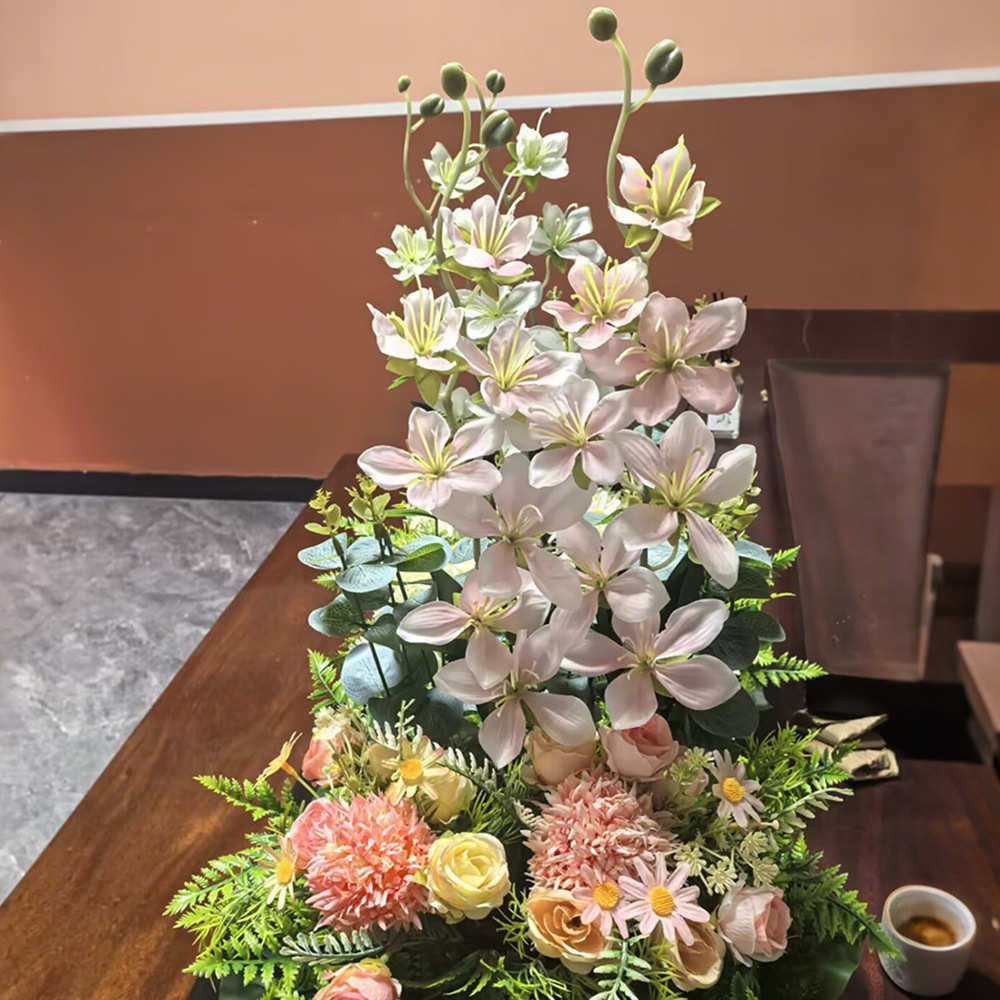 办公室卧室装饰家居人造花茉莉绣球花玫瑰混合仿真盆栽花50CM