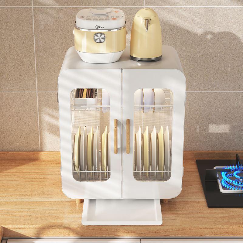 台面沥水碗架双层防尘碗碟柜厨房置物架家用带接水盘抽屉收纳柜子