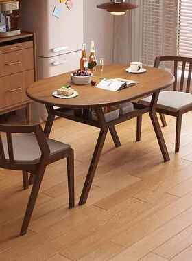 实木餐桌靠伸缩椭圆吃饭子墙餐厅小户型饭折桌桌家用TJD餐桌可叠