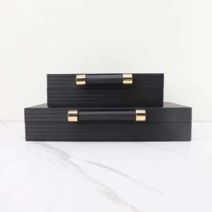 中式简约金属皮革储物盒摆件样板房家居衣帽间收纳首饰盒软装摆件