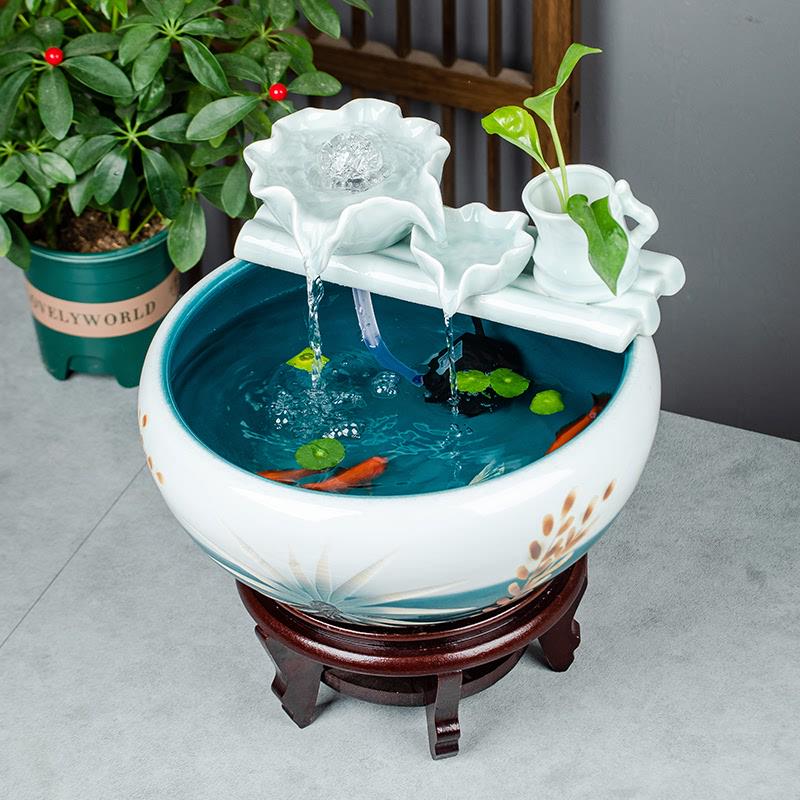 陶瓷鱼缸循环流水摆件景观金鱼缸乌龟缸水培缸睡莲盆陶瓷客厅装饰