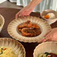 lovely days 北欧风中餐家用 卡其色花瓣边草帽盘碗盘米饭碗套组