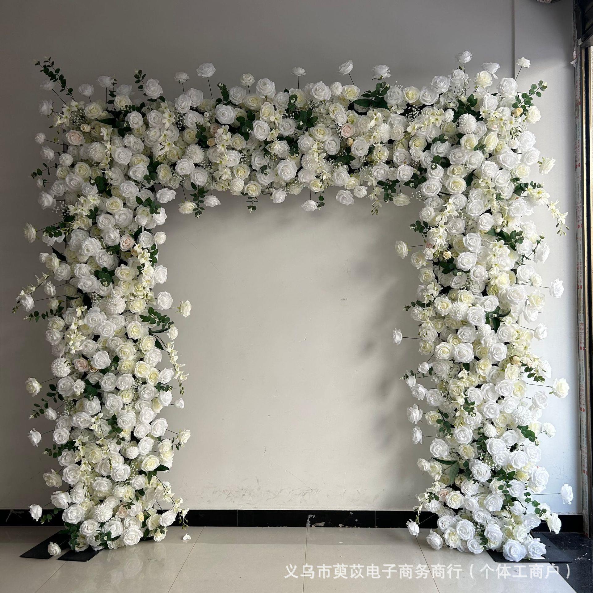 仿真方形拱门森系拱门5D白色玫瑰绿植布底拱门花墙婚庆舞台布置跨