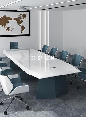 会议桌长桌漆白色大型时尚洽PTO议谈桌会烤室组合多约人办公桌简