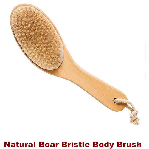 Natural Boar Bristle Body Brush Dry Brushing Back Legs Feet