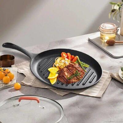Cast Iron Grill Pan Non-Stick Frying Pan with Handle Grill