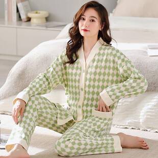 睡衣女秋冬季纯棉可爱韩版长袖和服开衫套装5XL特大码学生家居服