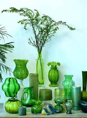 绿色系手工玻璃花瓶摆件简约花瓶家居客厅插花装饰品彩色玻璃花瓶