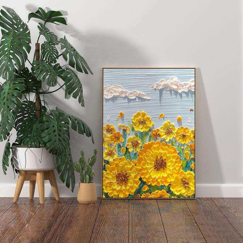 小清新手绘奶油风玄关挂画客厅装饰画花卉植物落地沙发背景肌理画