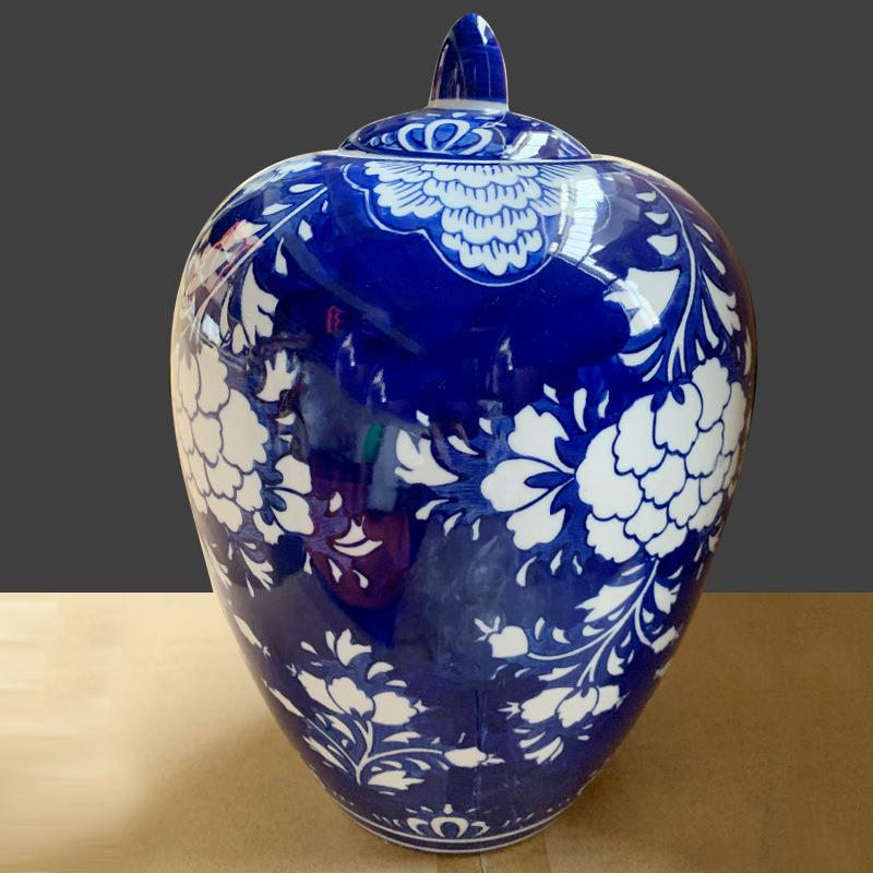 青花瓷花瓶家用手绘水墨青花彩瓷优雅简约新中式 储物罐摆件