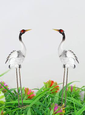 仙鹤摆件花园装饰户外丹顶鹤雕塑庭院景观白鹤水池假山玻