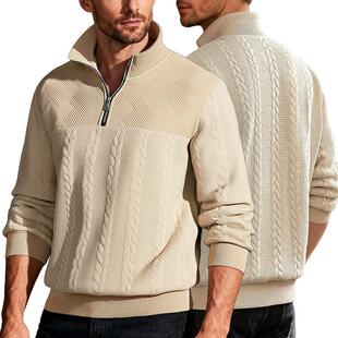 Stand up collar zipper pullover knitted patchwork long