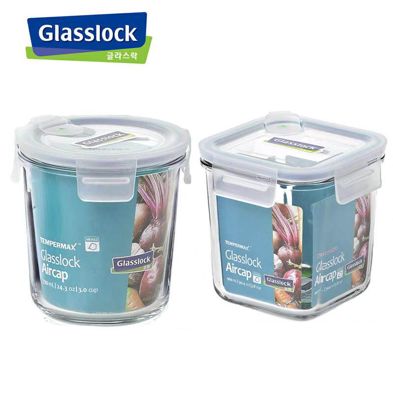 glasslock钢化玻璃饭盒微波炉装汤带粥密封柱形便当盒绿豆杂粮碗