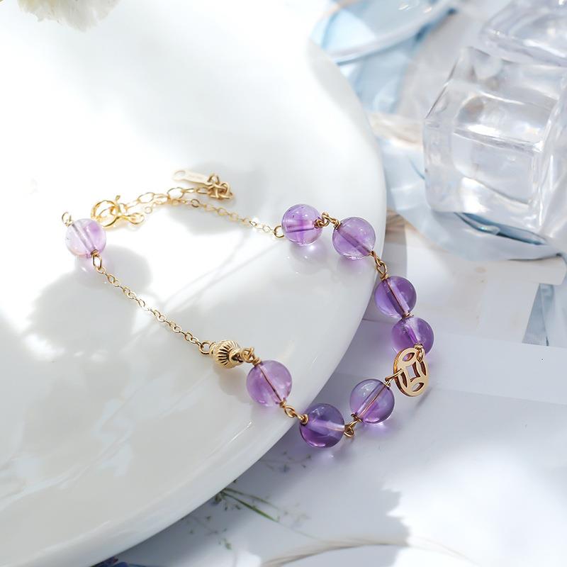 巧恩紫水晶手链女天然水晶草莓晶14k包金手工diy手串