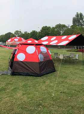 户外蘑菇屋六角帐篷天太阳露58579营野便营携折幕叠速开防伞雨自