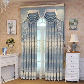 欧式雪尼尔绣花窗帘成品布料，客厅高档大气，简约现代卧室遮光飘窗纱
