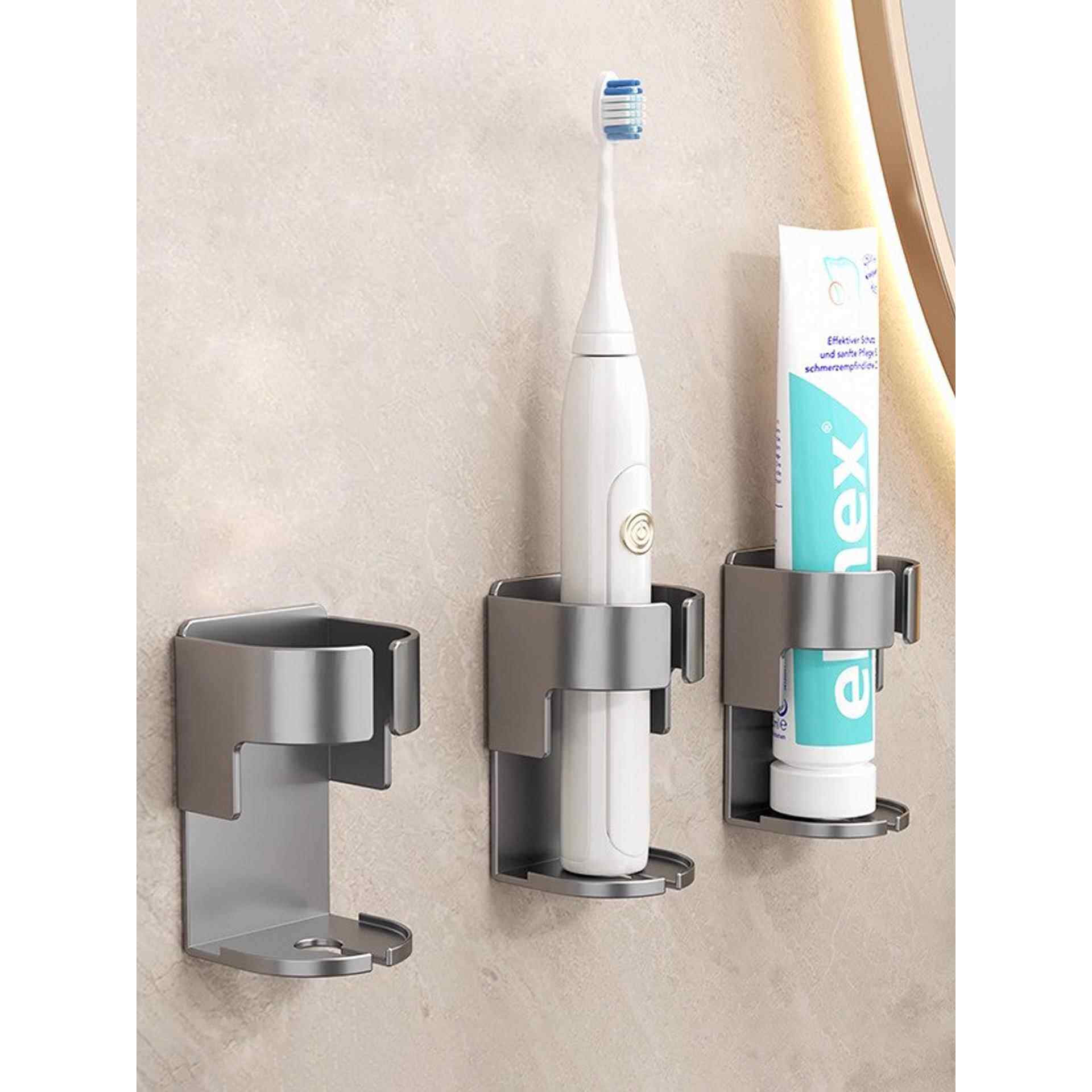 浴室放牙膏牙刷置物架卫生间壁挂式底座太空铝电动牙刷挂架免打孔