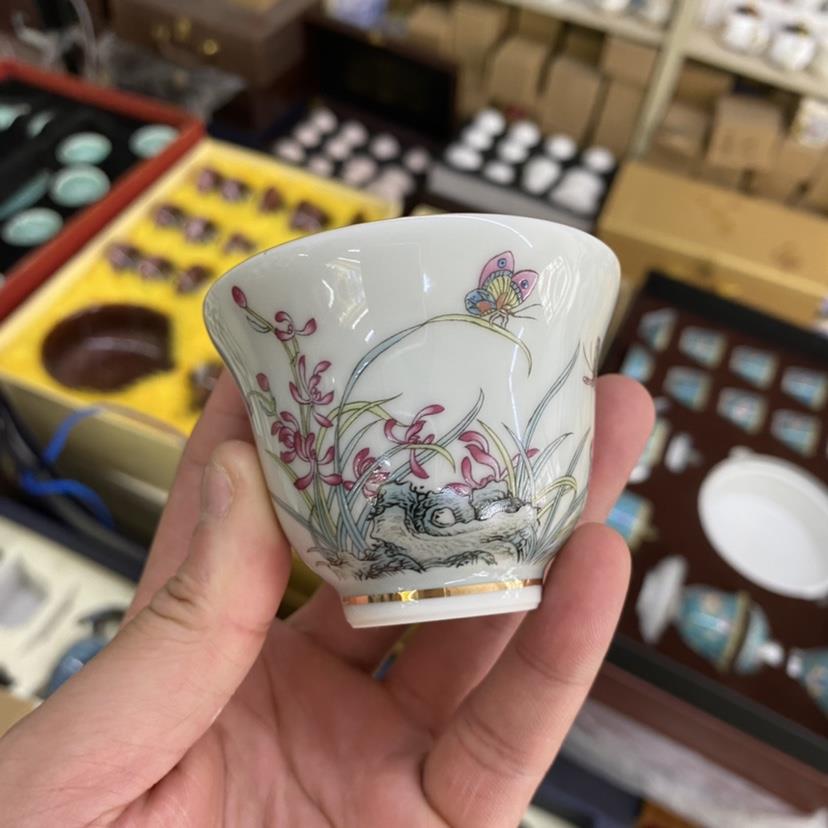 景德镇彷古釉梅兰竹菊主人杯茶杯单个杯品茗杯复古闻香杯陶瓷家用