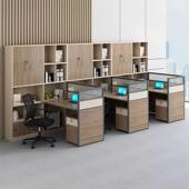 简单现代双面员工办公室屏幕工作站单排高柜财务台