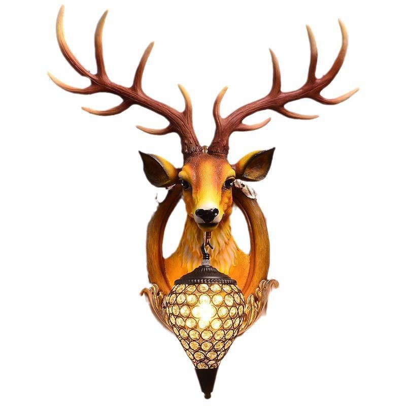 招财鹿头壁灯欧式美式客厅背景墙壁挂灯楼梯玄关餐厅鹿角灯动物灯