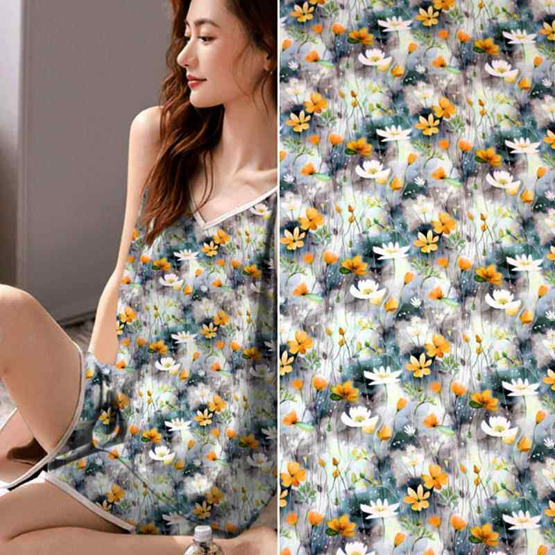 夏季碎花棉绸人造棉布料连衣裙布料面料高档香云纱缎面高支棉绸缎