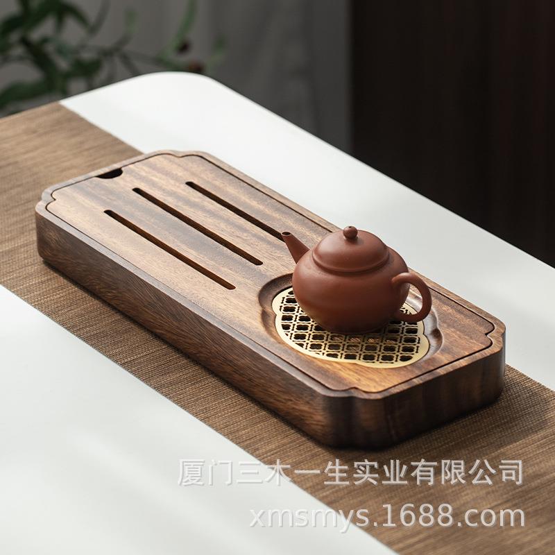 包邮胡桃木新中式小型储水式茶盘实木家用轻奢干泡台壶承茶台托盘