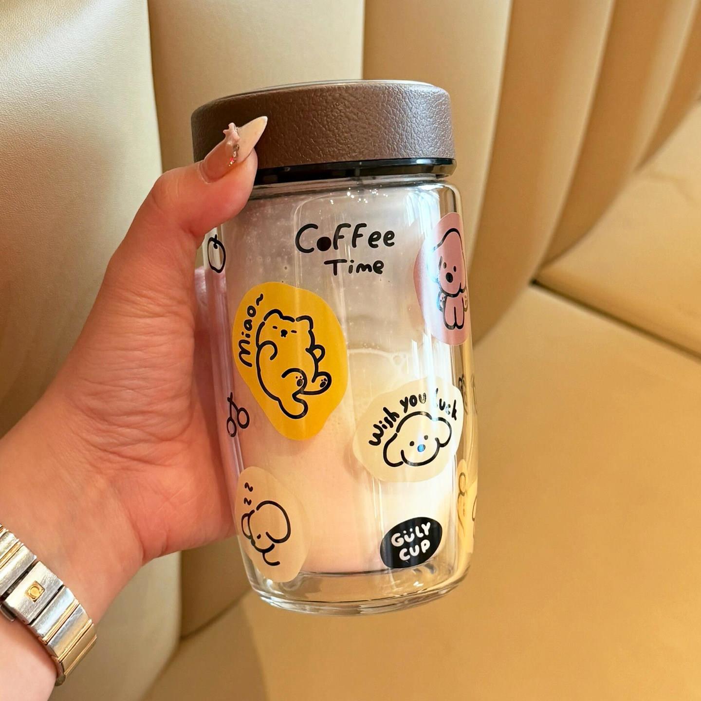 可爱软萌双层玻璃杯高颜值办公室泡茶杯高硼硅耐高温茶水分离杯子