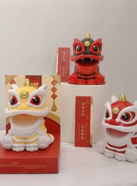 汽车摆件新中式国潮狮子吉祥舞狮国潮家居摆件可爱年会摇头