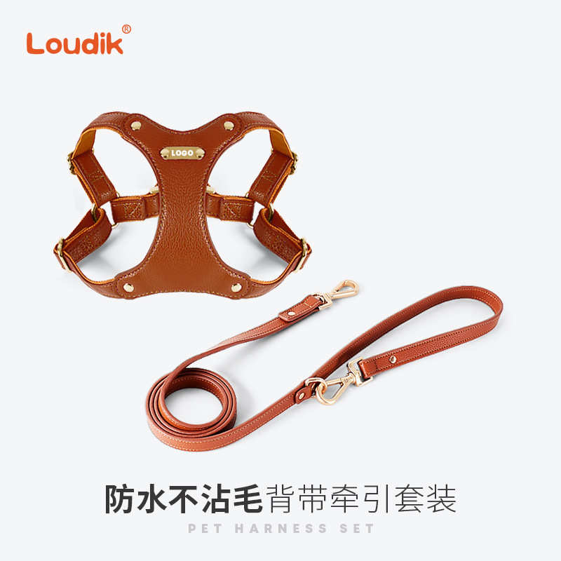 Loudik皮质宠物狗狗胸背带牵引绳狗项圈套装中小型犬图片