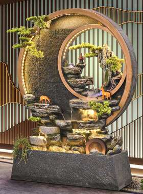 室内流水屏风水幕墙假山造景办公室酒店玄关客厅景观装饰落地摆件