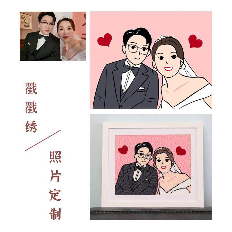 戳戳绣定制照片diy手工钩织毛线画挂件材料包送男友新人结婚礼物