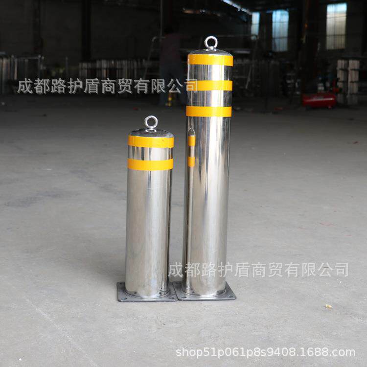 不锈钢活动钢管警示路桩铁立柱挡车反光柱加厚道口分道柱50CM