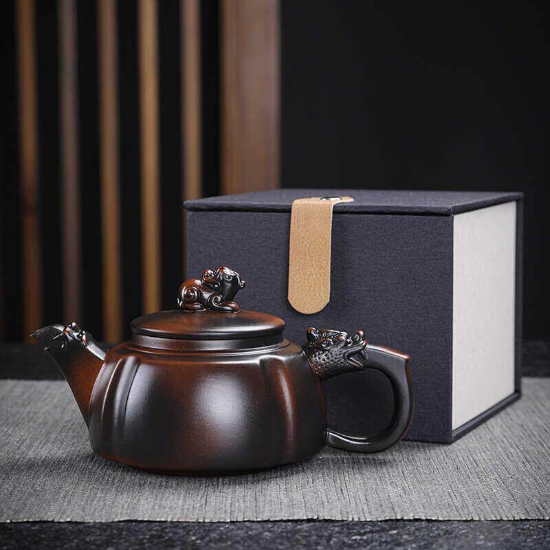 紫陶覆古茶壶手工貔貅泡茶壶单壶高档陶瓷紫砂壶大容量功夫茶具