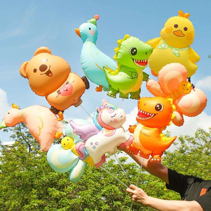 儿童节哑光卡通动物造型夹片气球手持杆棒学校幼儿园活动布置装饰