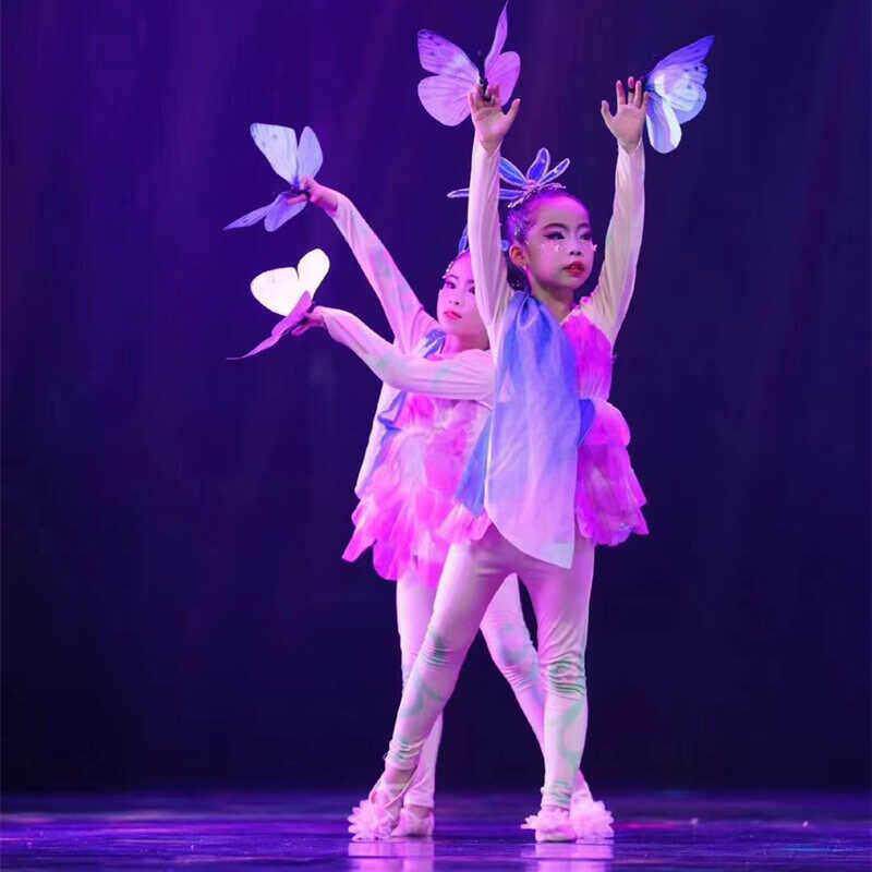 晓春飞碟舞蹈儿童表演出服女童彩蝶飞表演服蝴蝶泉边舞蹈表演出服