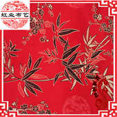 仿三五真丝织锦缎团梅竹图案贡缎丝绸面料红木家具坐垫靠垫布料