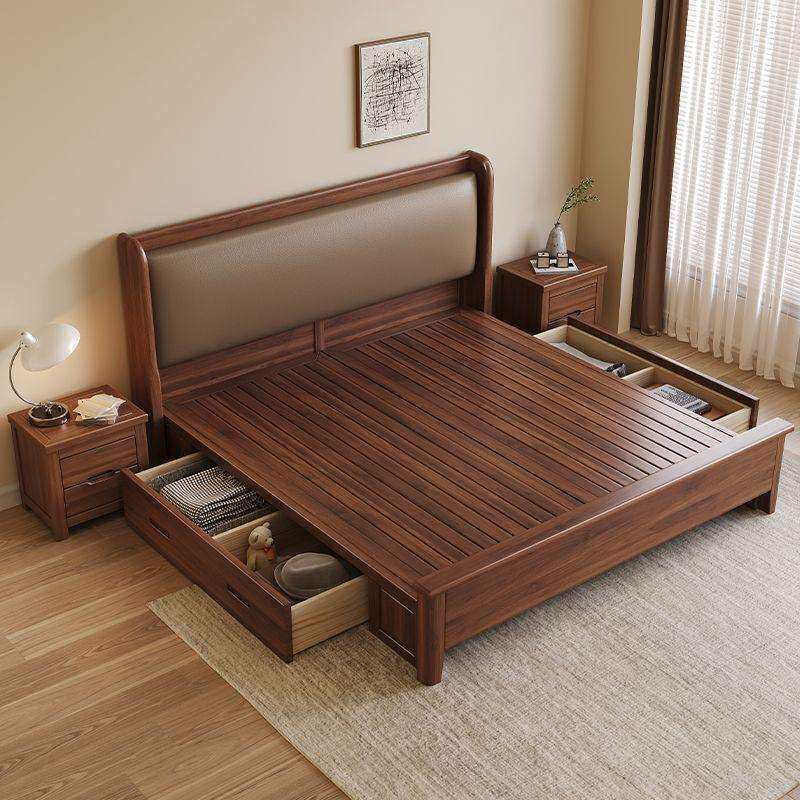 新款金丝胡桃木实木床主卧大床双人1.8x2米现代简约1.5米软靠婚床