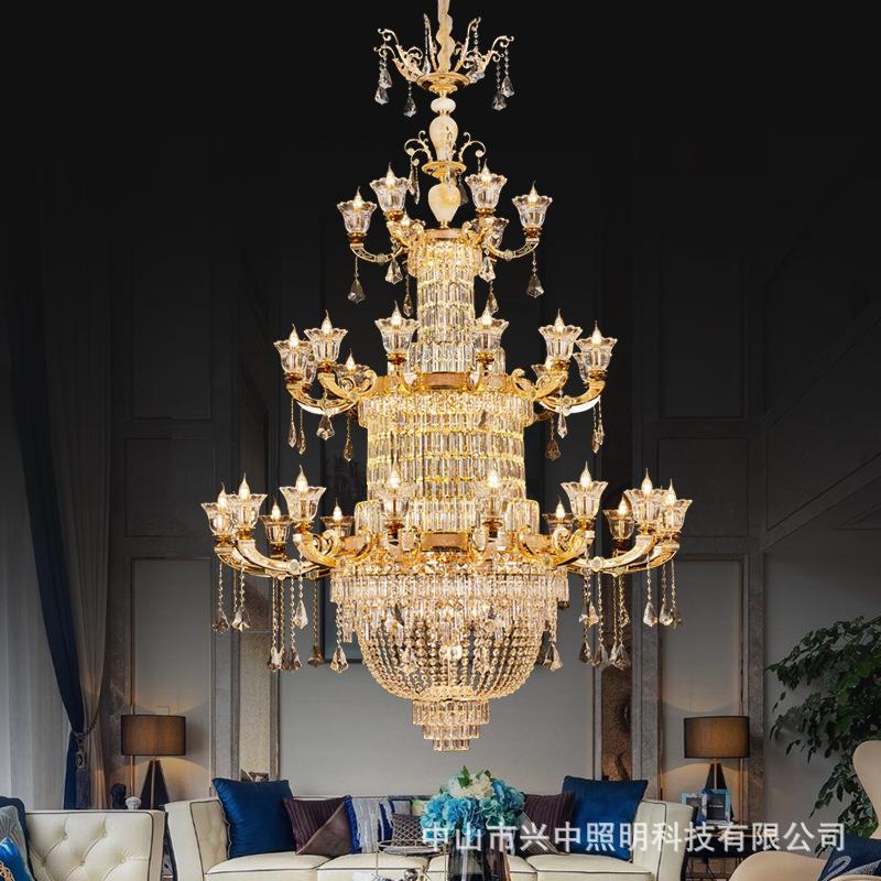欧式客厅餐厅水晶全铜吊灯古典轻奢别墅大厅灯具酒店卧室法式铜灯