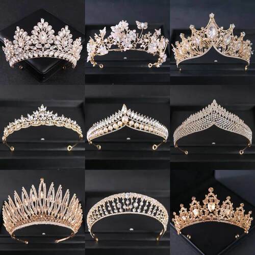 Gold Color Luxury Crystal Wedding Tiaras And Crowns Party Rh