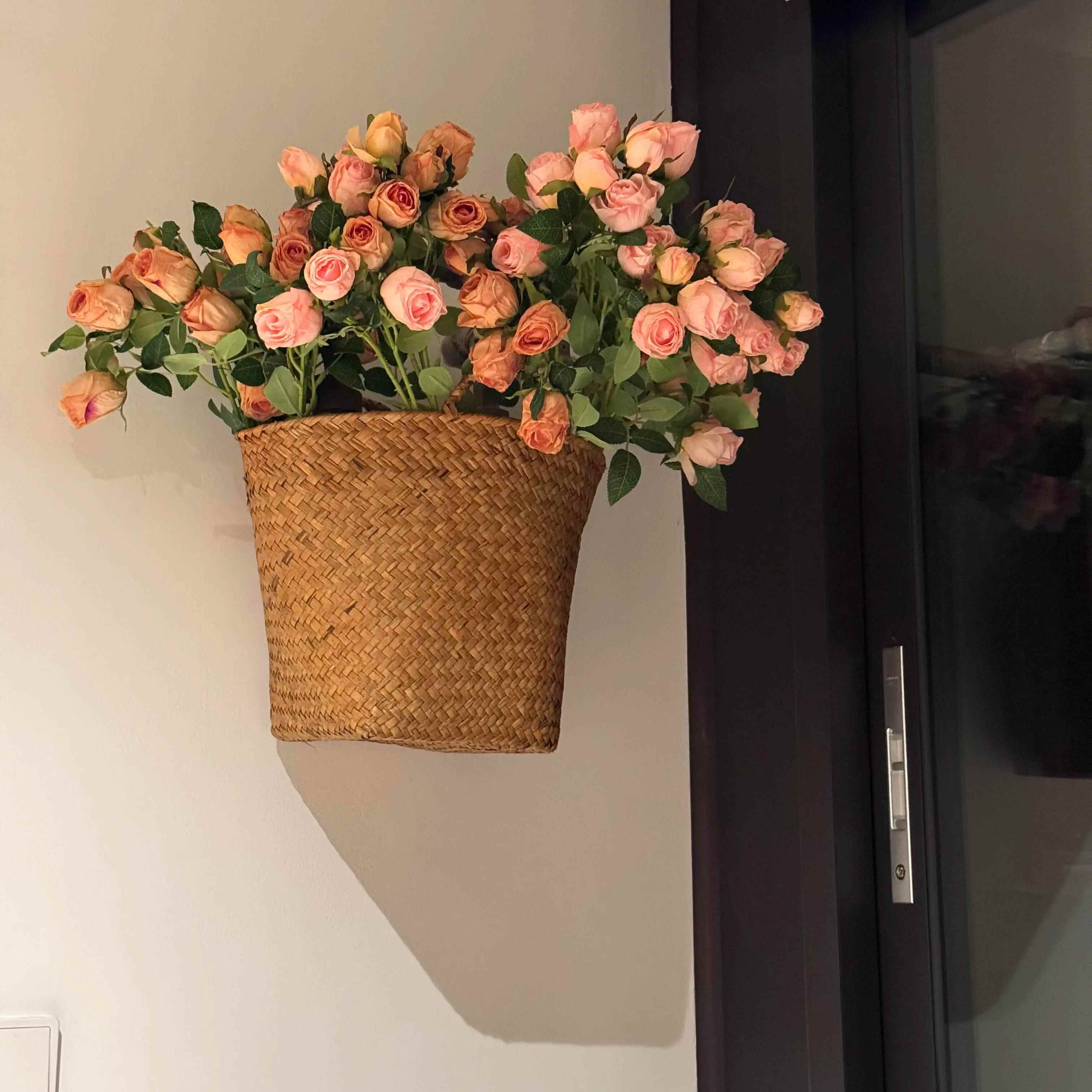 燃气表遮丑挂饰创意自制家用仿真假花高颜值编织篮麻绳管道装饰